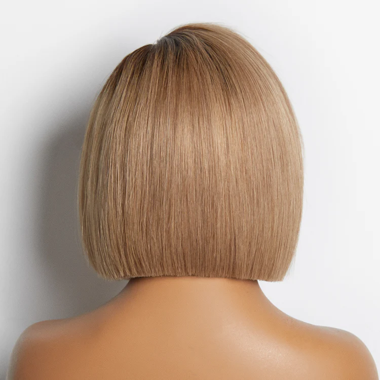 Wig-8 Inch Ash Blonde Ombre Blunt Cut Bob Glueless Minimalist HD Lace Ready To Go Short Bob Wig
