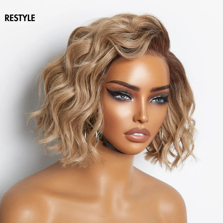 Wig-8 Inch Ash Blonde Ombre Blunt Cut Bob Glueless Minimalist HD Lace Ready To Go Short Bob Wig