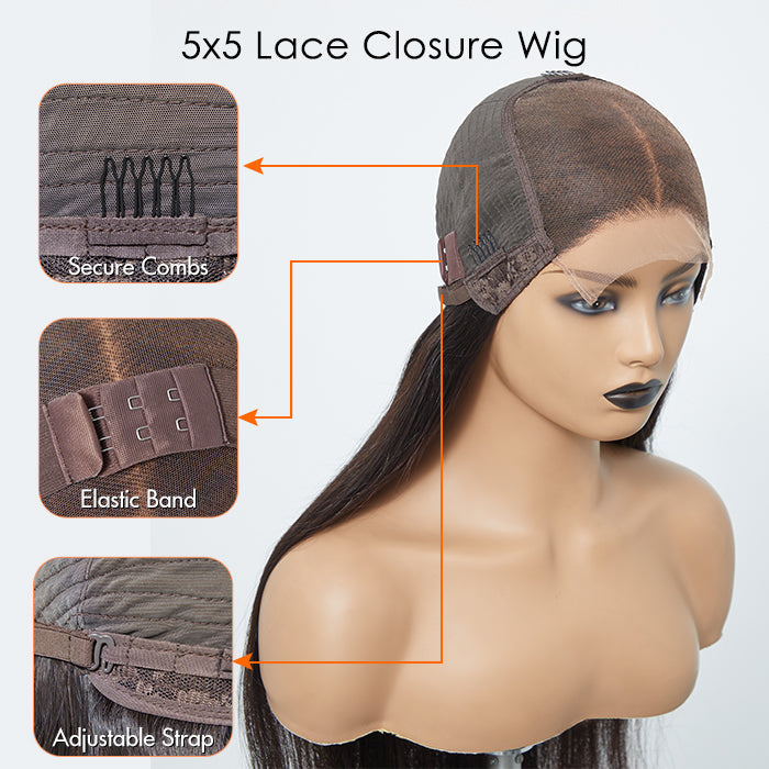 Wig-5x5 Glueless Lace Closure Wig 180% Density Straight